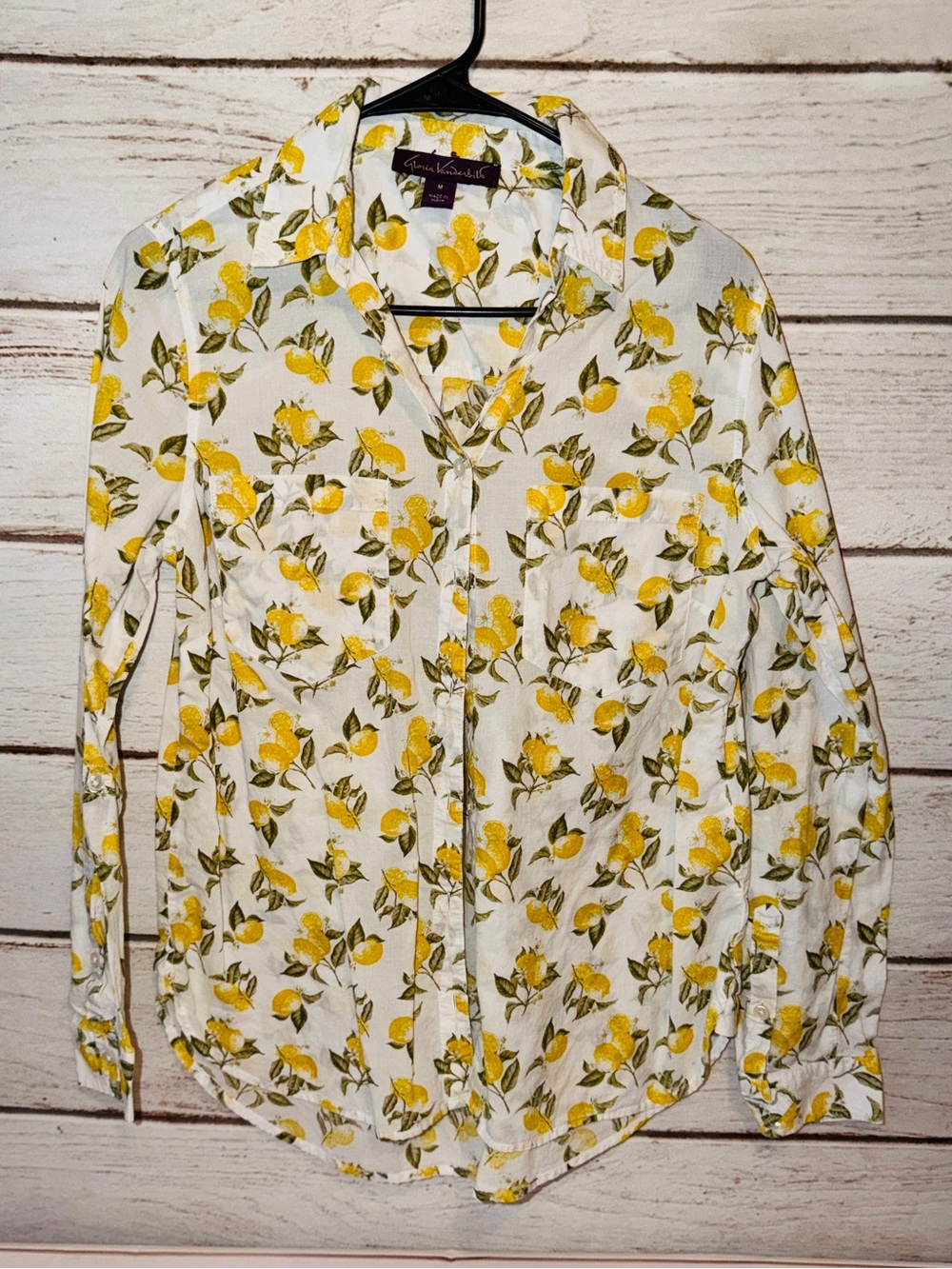 Gloria Vanderbilt White Blouse with Yellow Lemon Print
